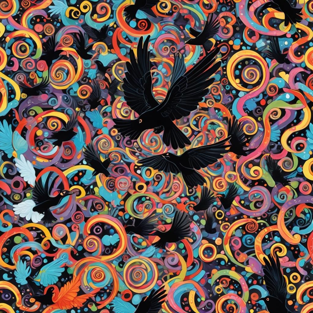 Vibrant Gouache Swirls Against Dark Sky