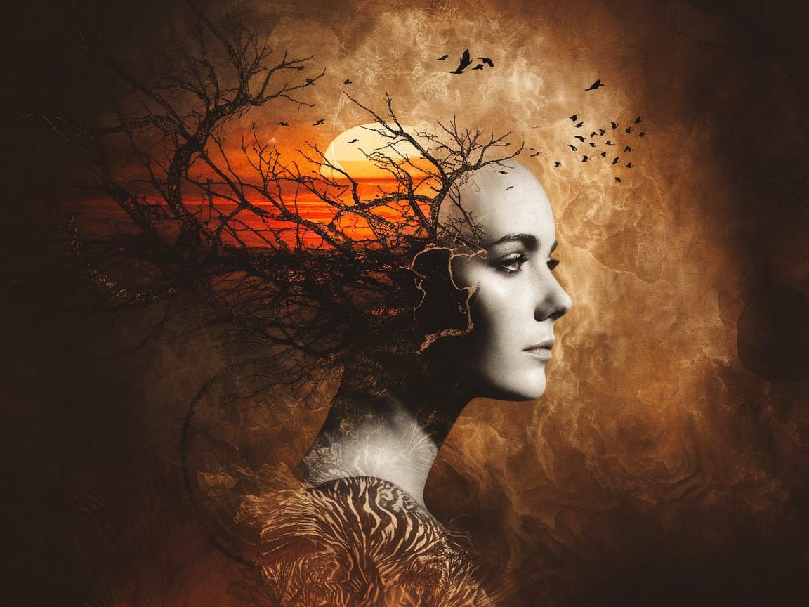 Woman Blending into Sunset Landscape