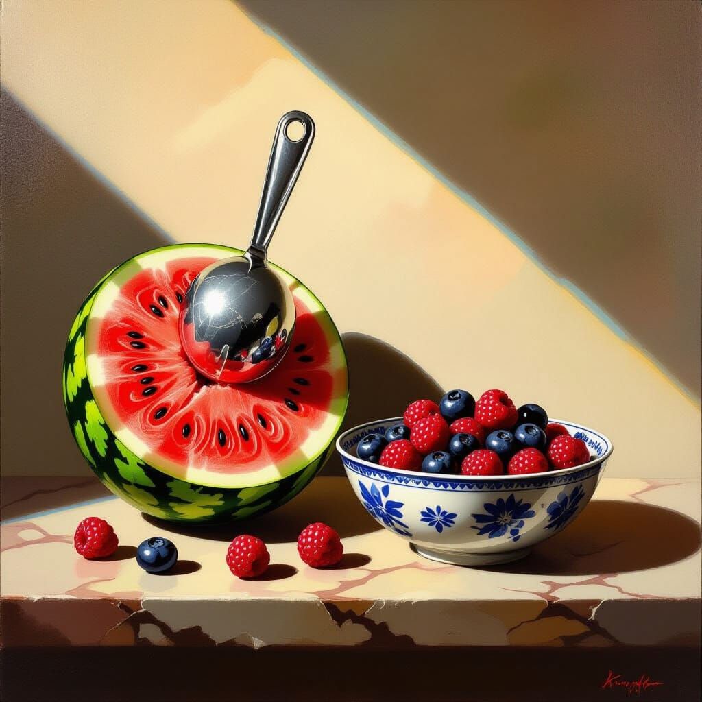 Watermelon Still Life in Dutch Masters Style