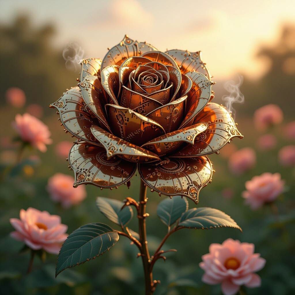 Steampunk Rose in Mechanical Flower Garden