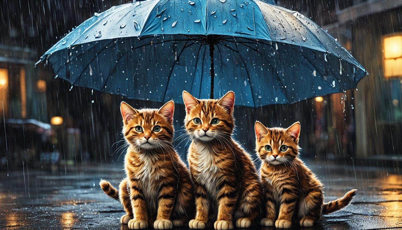 Mother Cat Sheltering Kittens: Comic Book Art