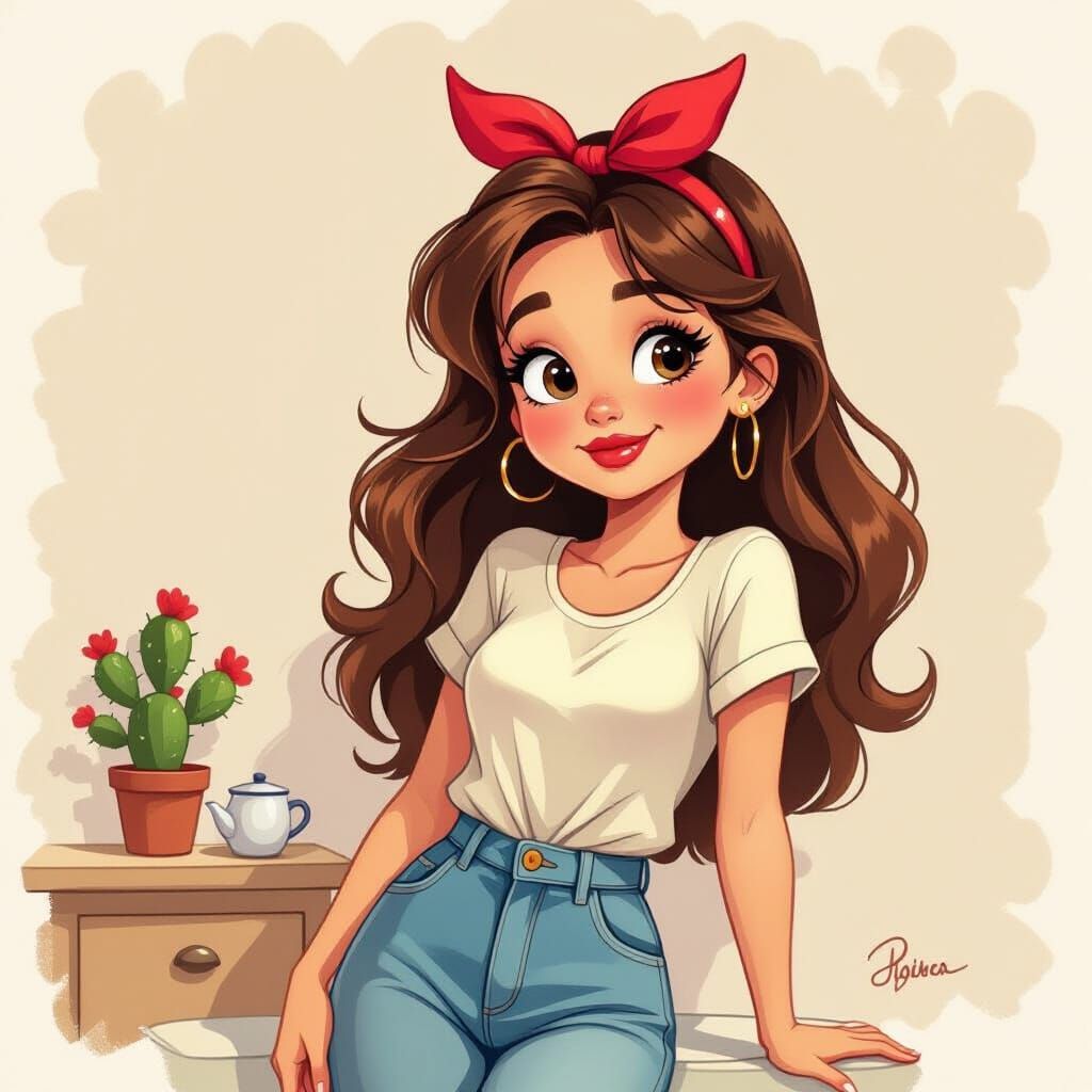 Pixar-Inspired Cute Girl Illustration With Red Headband