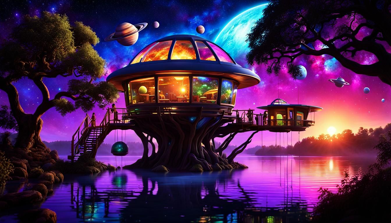 A alien space craft inspired Tree house overlooking a Alien ...