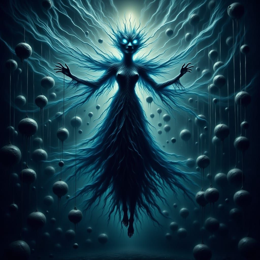 Gothic Blue Fairy with Broken Wings