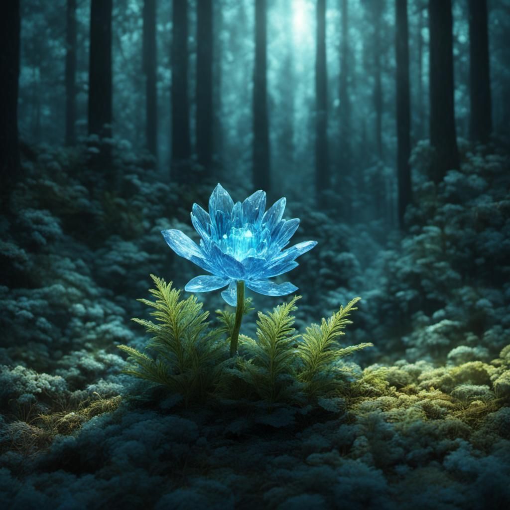 Crystal Flower Glows in Photorealistic Forest