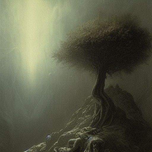 Gothic Horror Chimera Leopard Tree Illustration