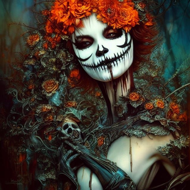 Intricate Pumpkin King in Decaying Fractal Art