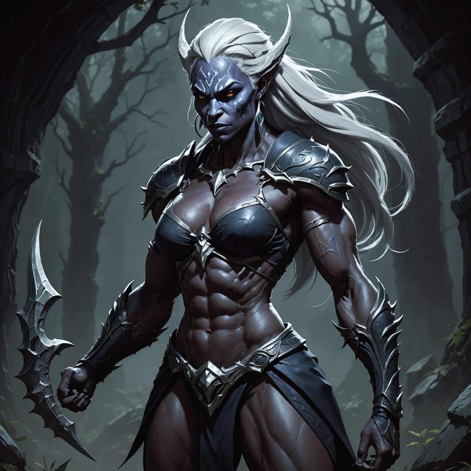 Beastly Drow Muscle Mommy Dark Fantasy Concept Art
