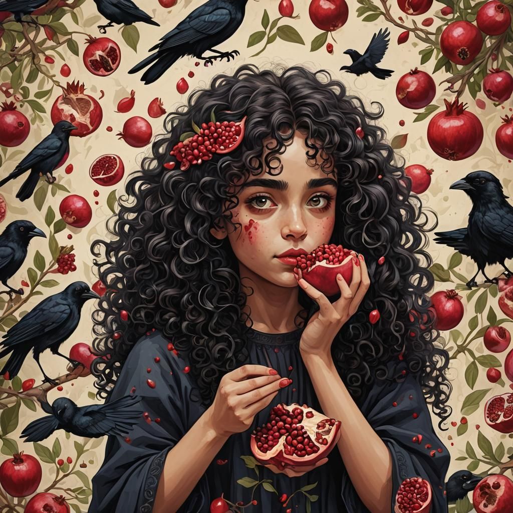 Girl's Transformation: Magic Pomegranate to Crow