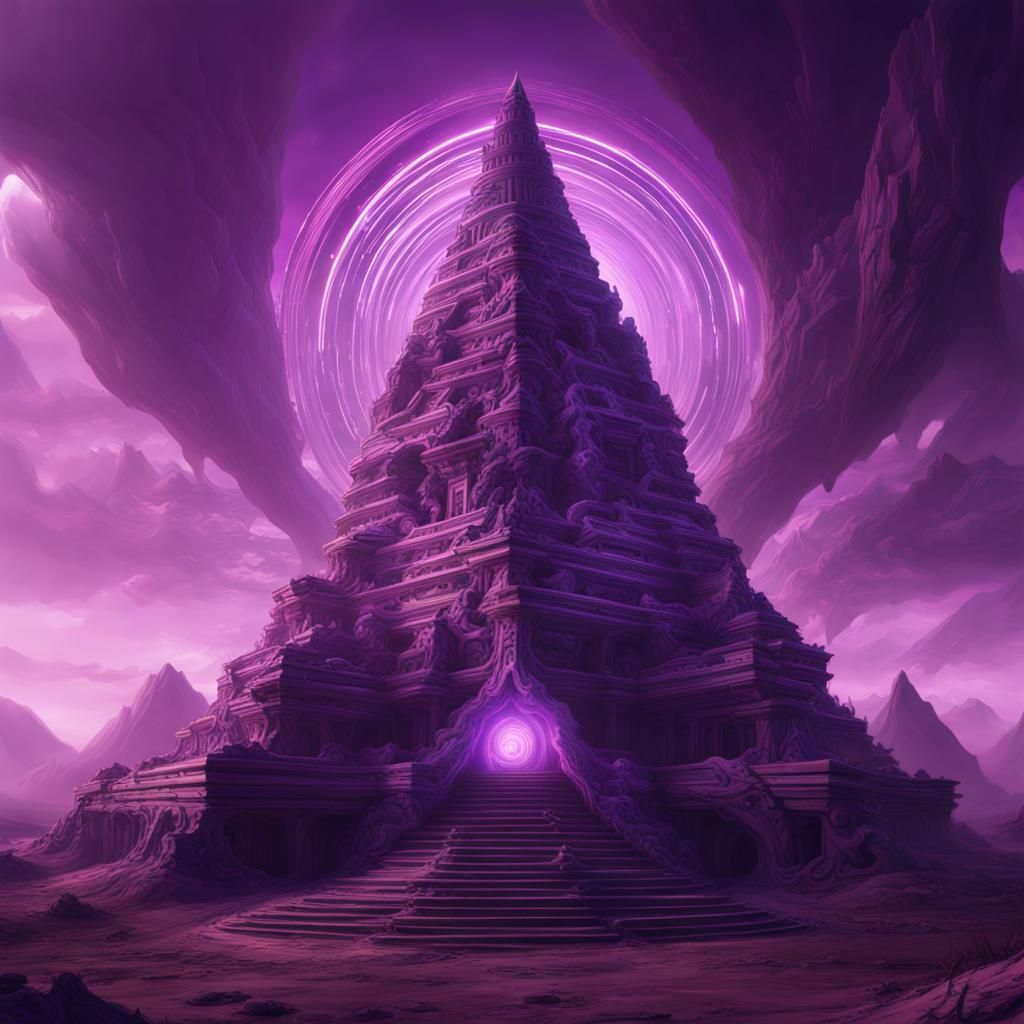 Intricate Purple Spiral Pyramid in Fantasy Art Style