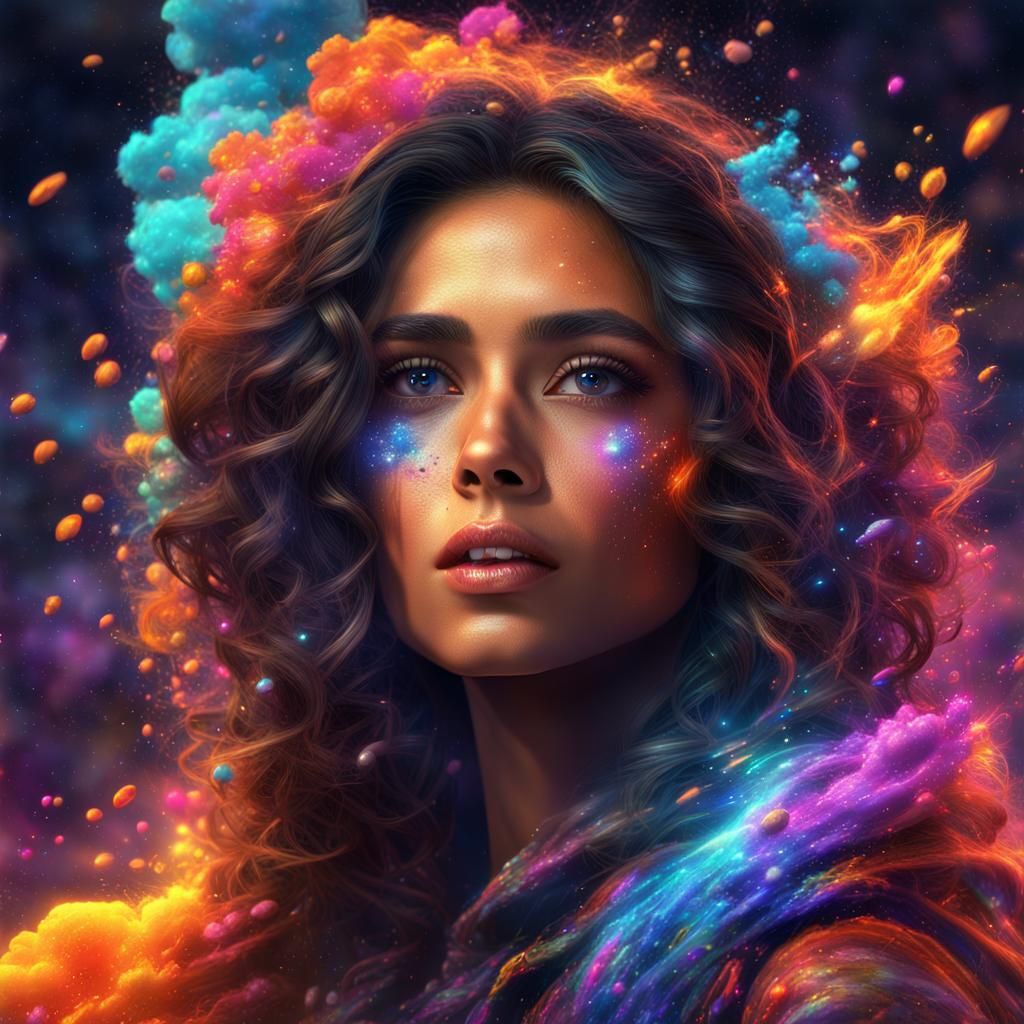 Hispanic Woman with Galaxy Eyes, Digital Art