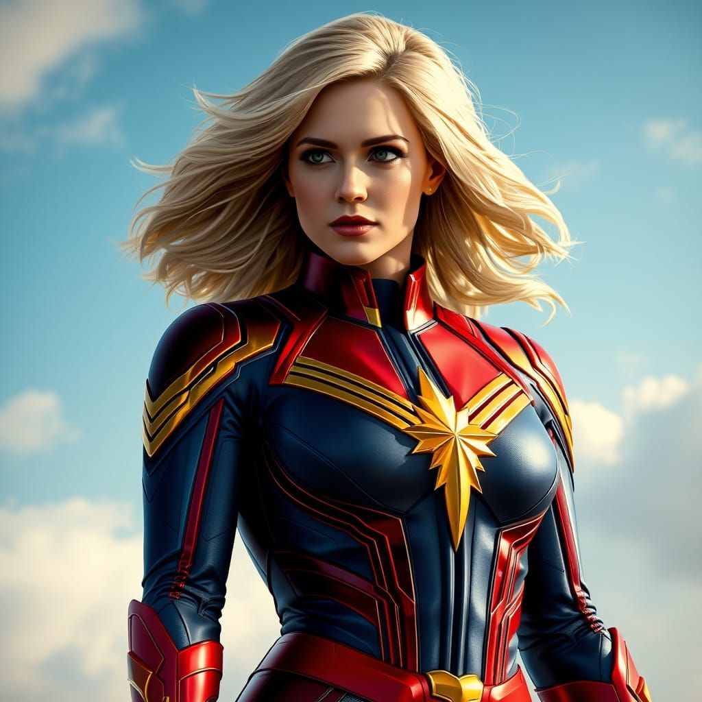 Captain Marvel in Iconic Suit, Photorealistic Style