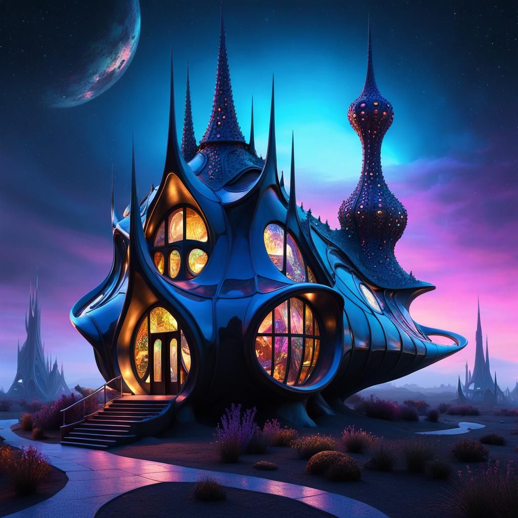 Futuristic Snail House on Swamp Planet in Gaudi Style