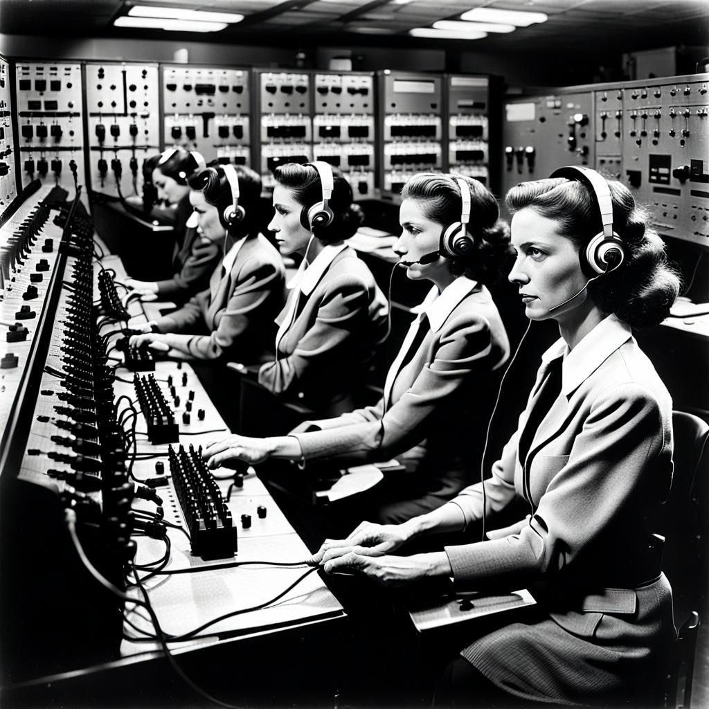 Vintage Telephone Operators at Switchboards