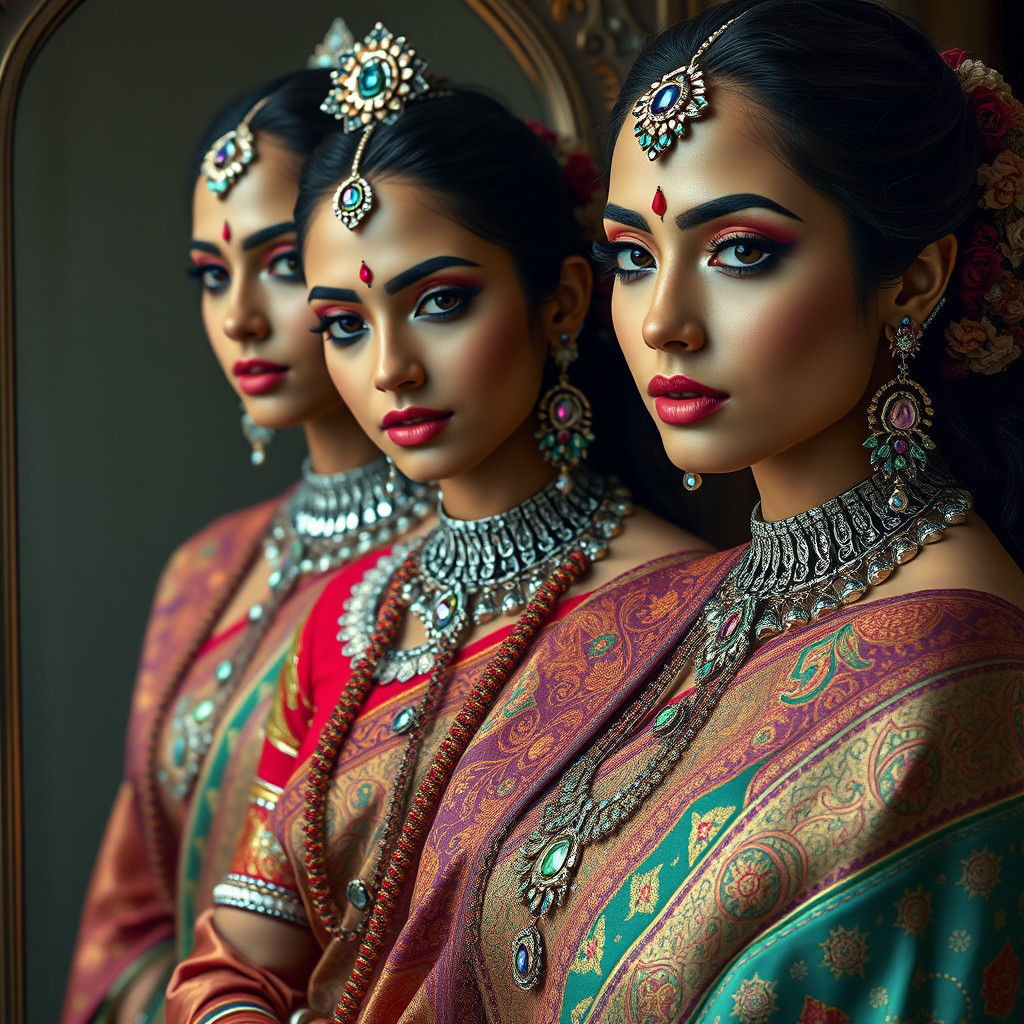 Hindu Woman's Hyper-Realistic Portrait Reflected