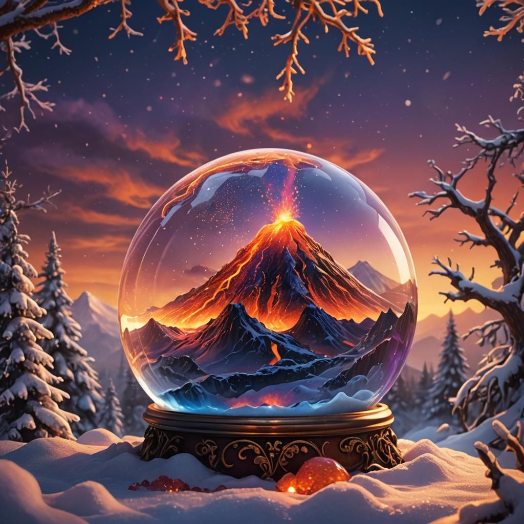 Volcano in Snowglobe Fantasy Concept Art