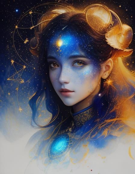 Woman as Aries in Watercolor with Rembrandt Lighting