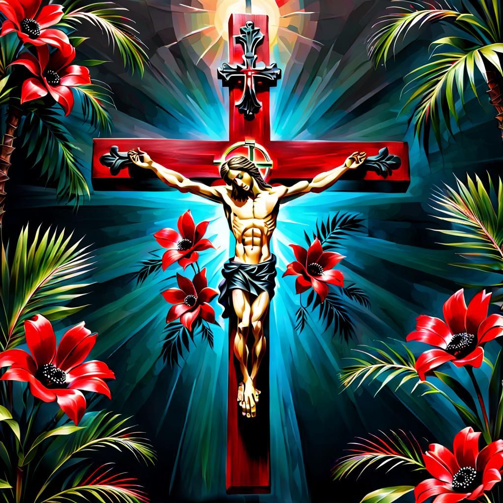 Palm Crucifix with Flowers: Holy Week Image