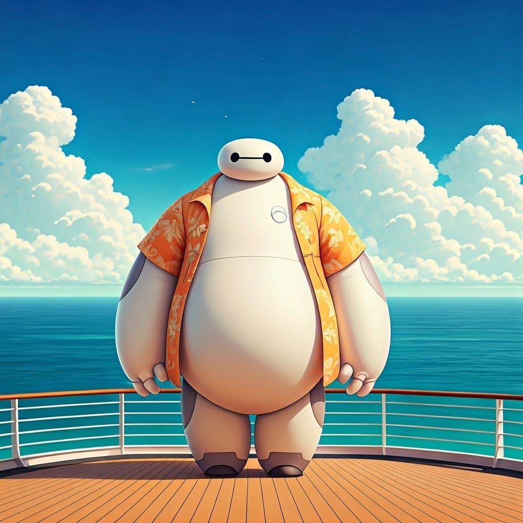 Baymax on a Luxury Cruise Ship in 3D Anime Art