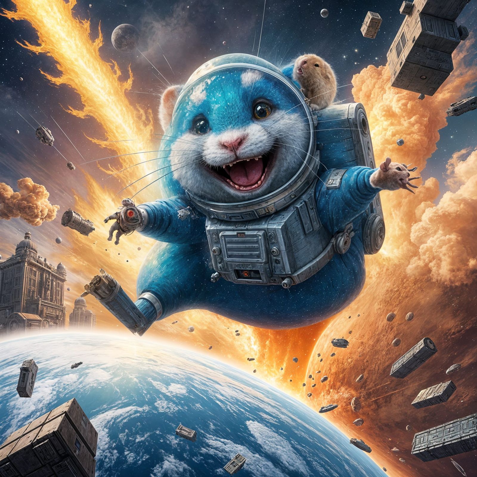 Cosmic Chaos: Vibrant Blue Space Hamster Crashes into Earth