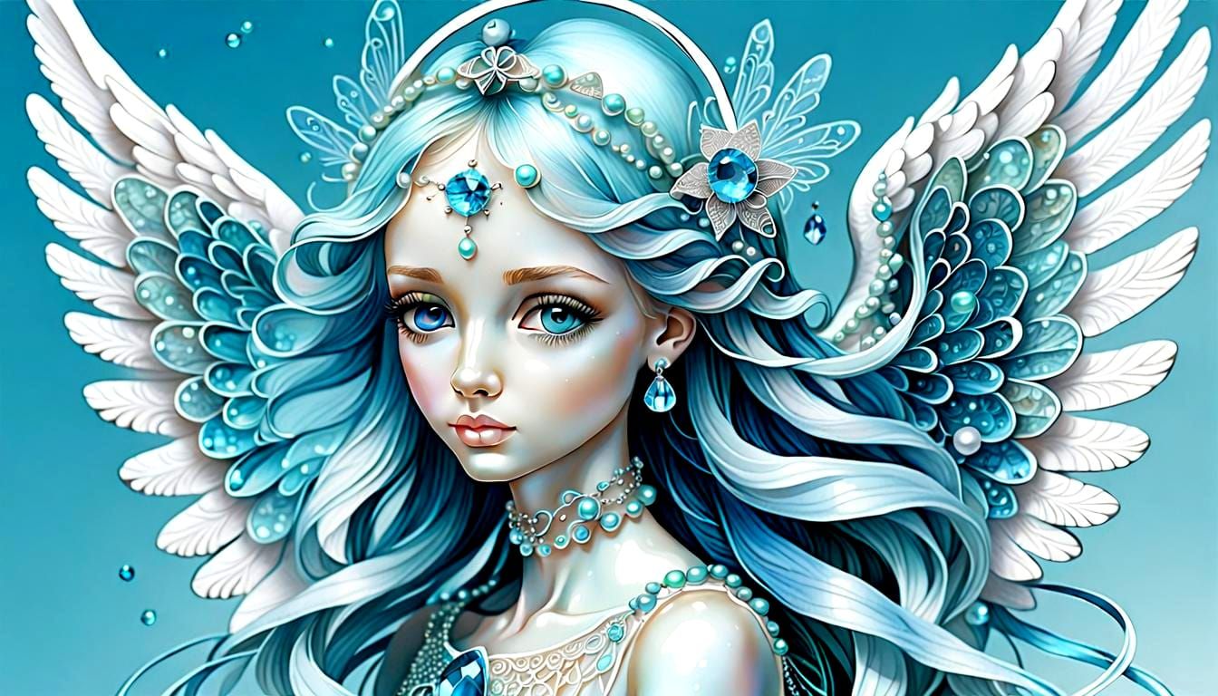 Photorealistic Crystal Angel with Zentangle Details