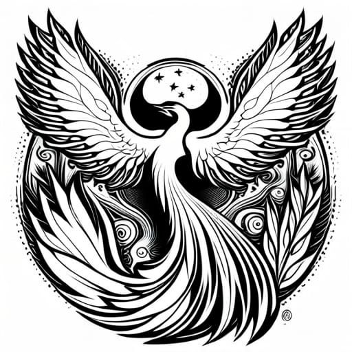 Majestic Phoenix Rising Coloring Page Illustration