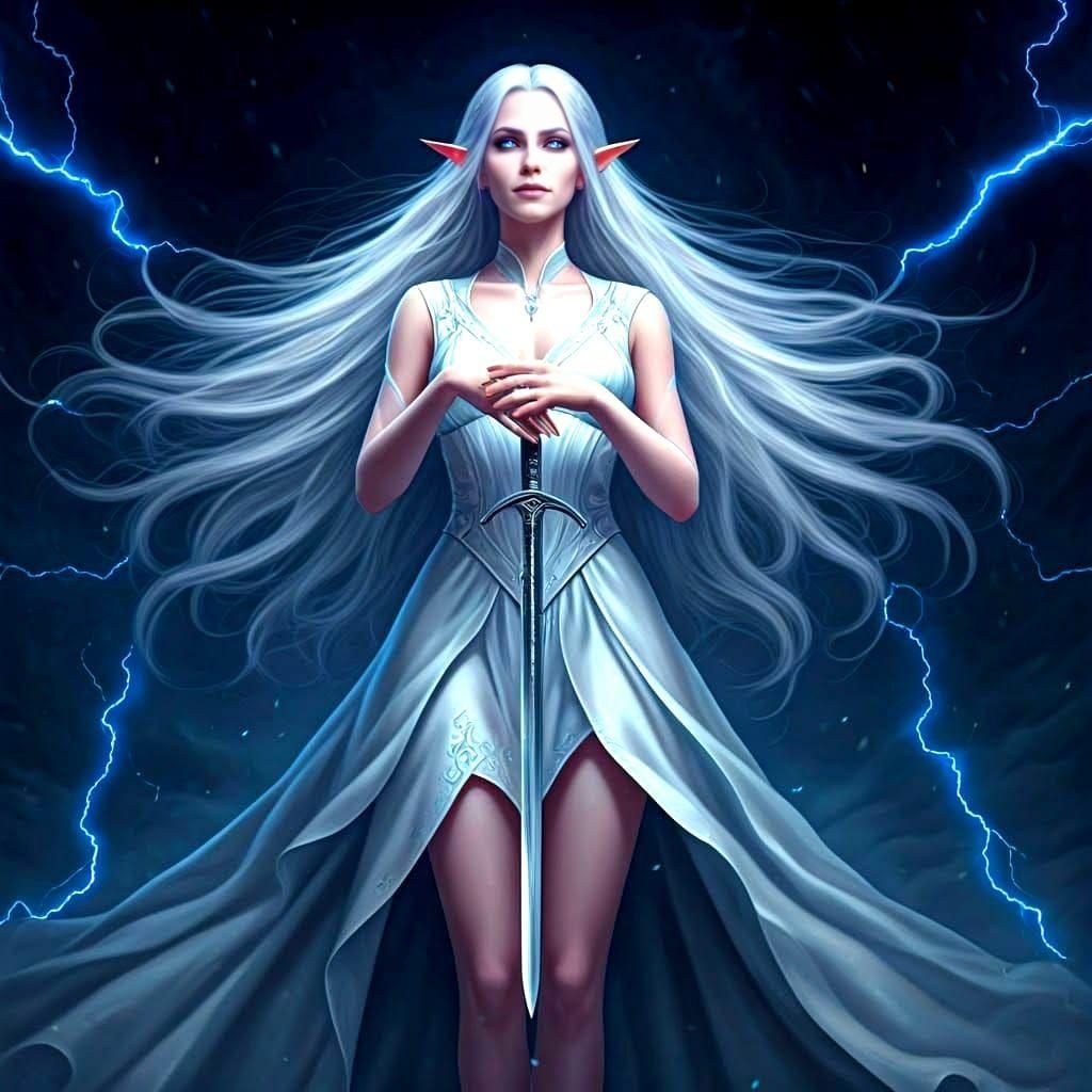 Silver Elf in Lightning Storm