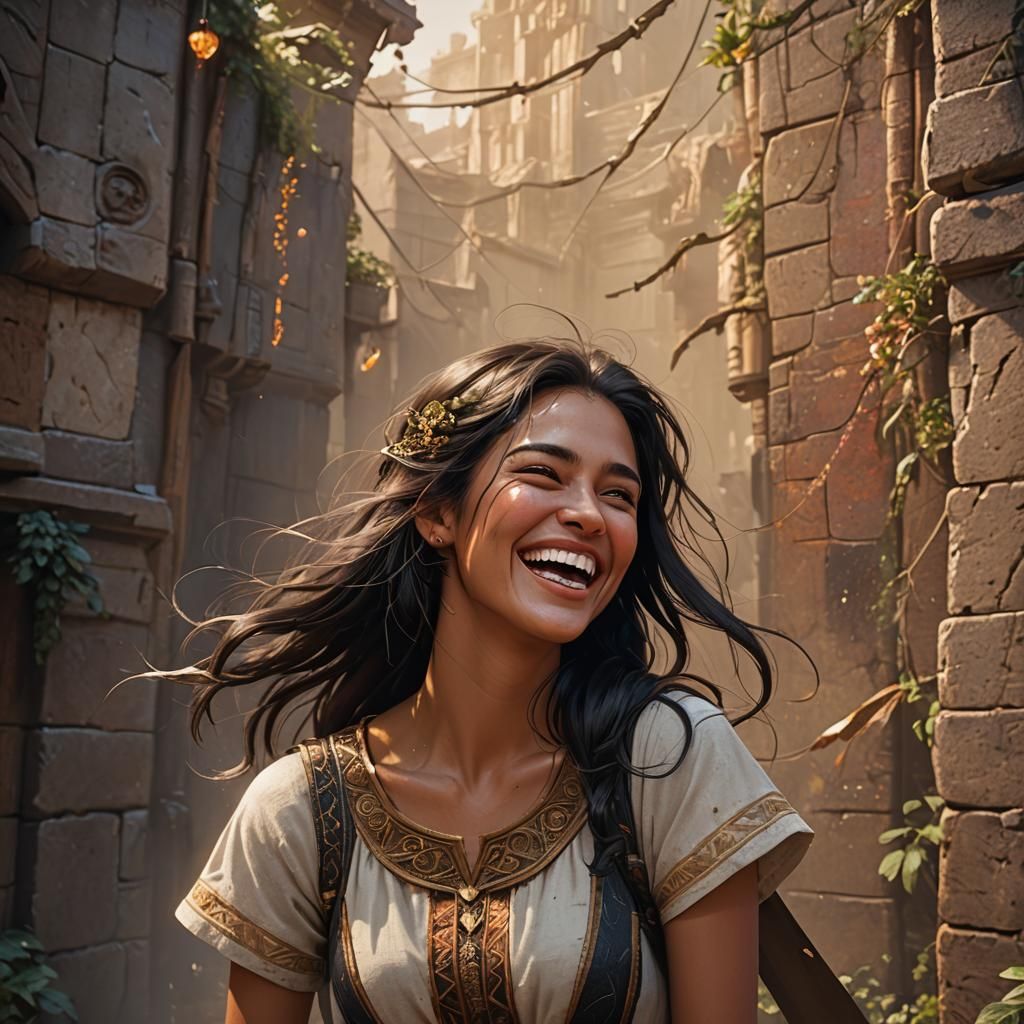 Laughing Girl with Smile Lines: Fantasy Concept Art