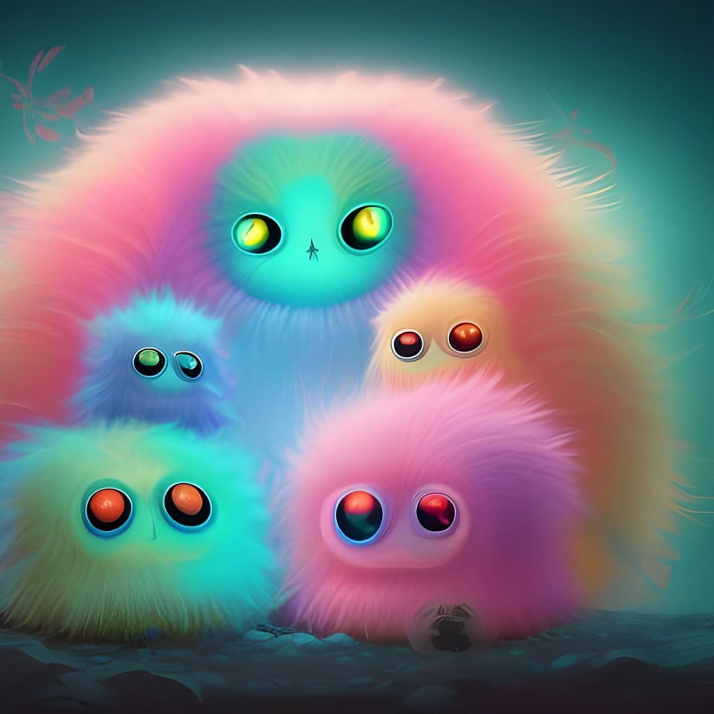 Rainbow Trash Monster Family Portrait in Japanese Art Style