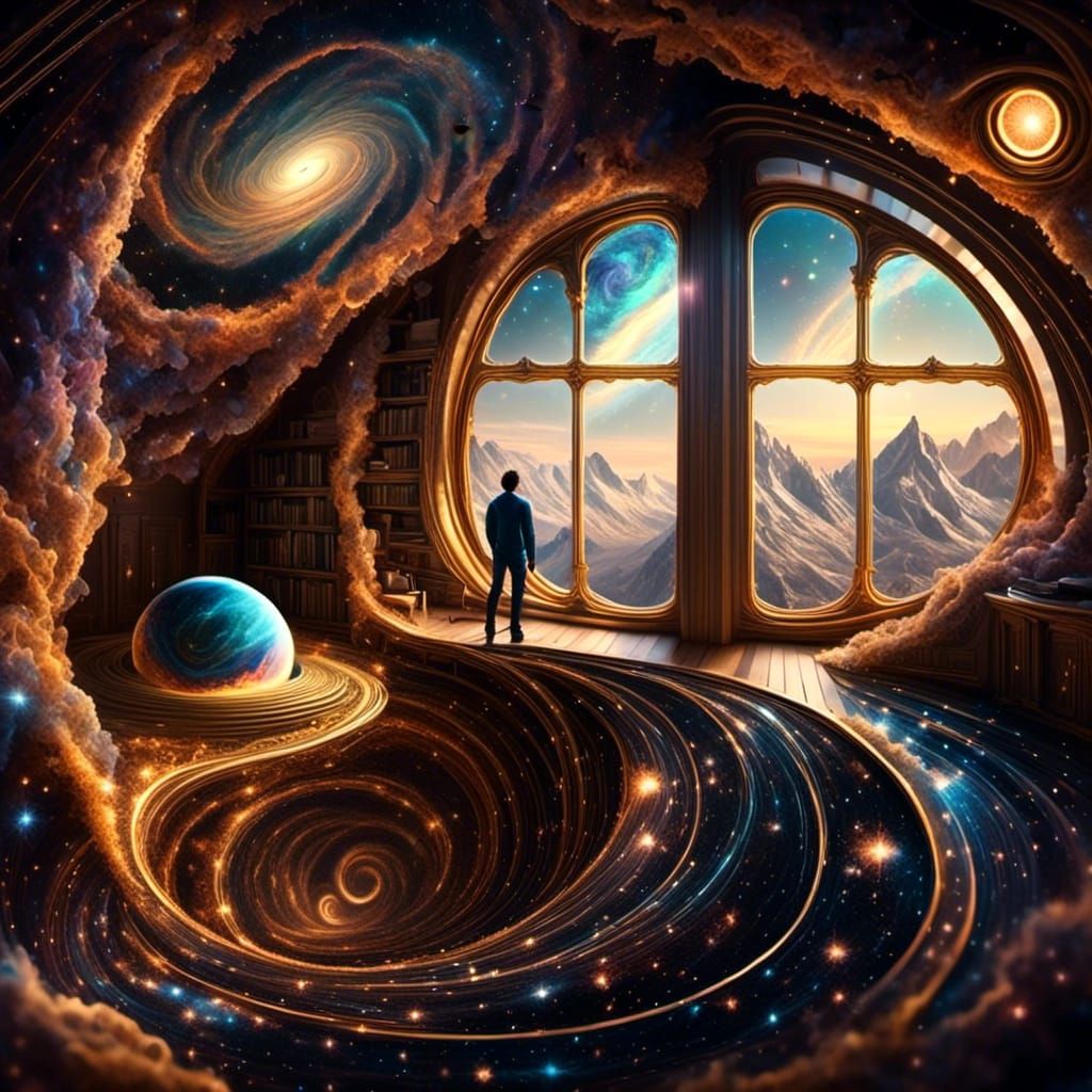 Man in Treasure-Filled Attic: Detailed Concept Art