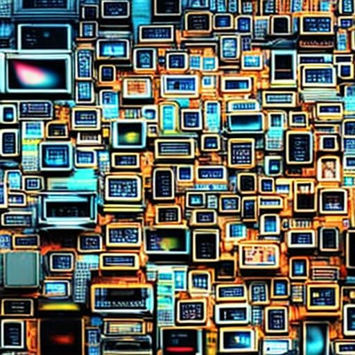 Piles of Retro Computers in Digital Art Style