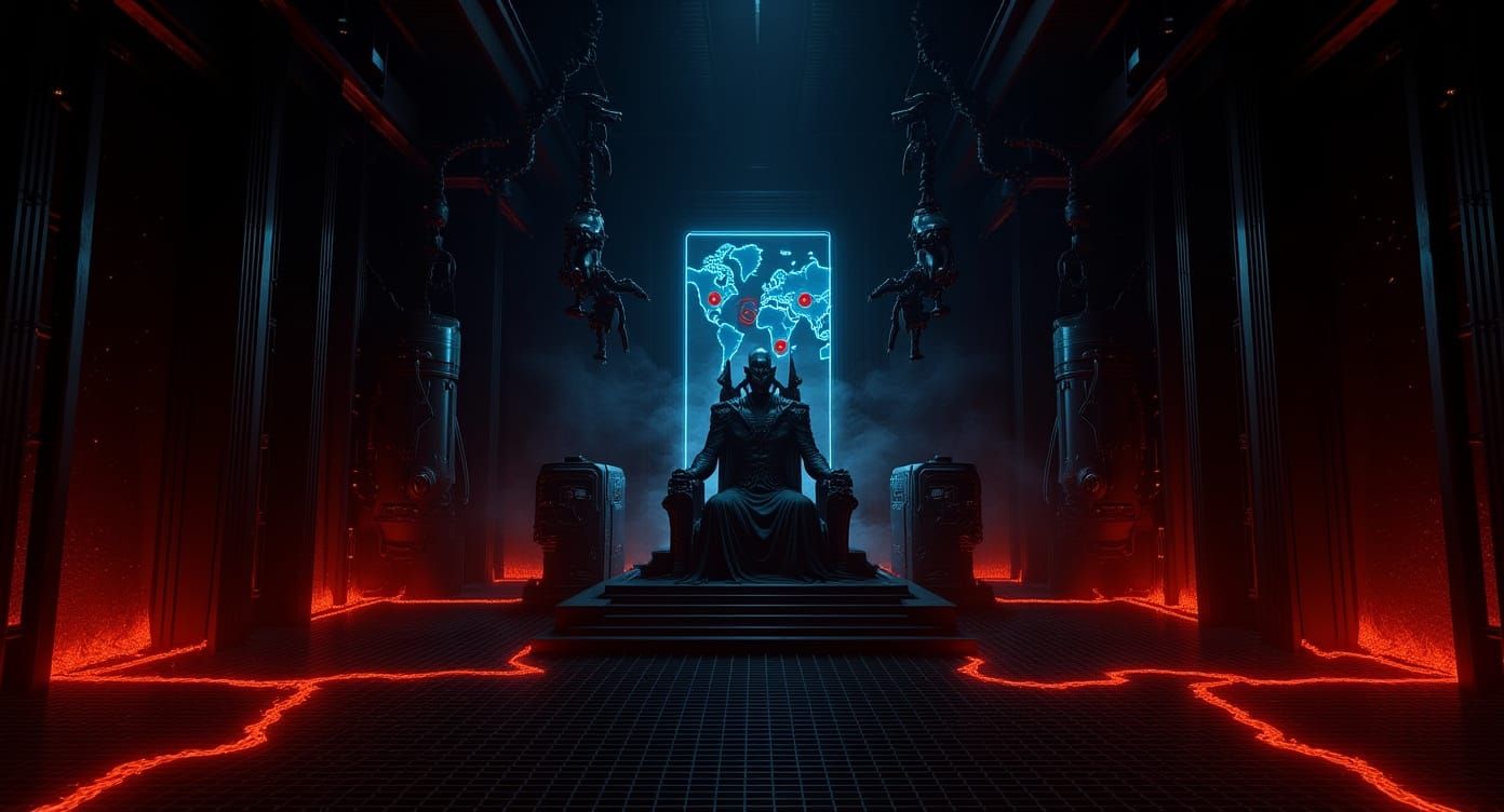 Supervillain Lair Inside Volcano, Dark Sci-Fi Concept Art