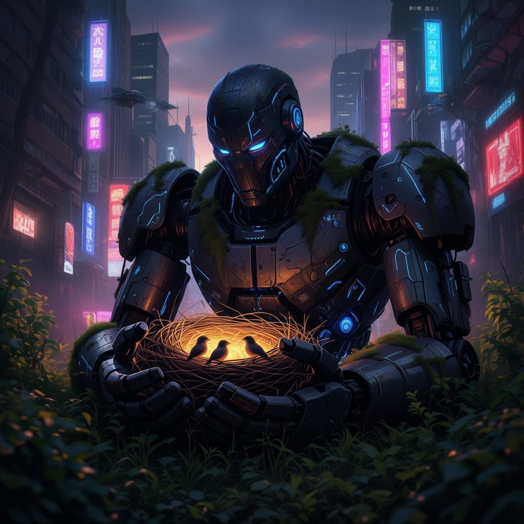 Dark Monster Cyberpunk Superhero Emerges