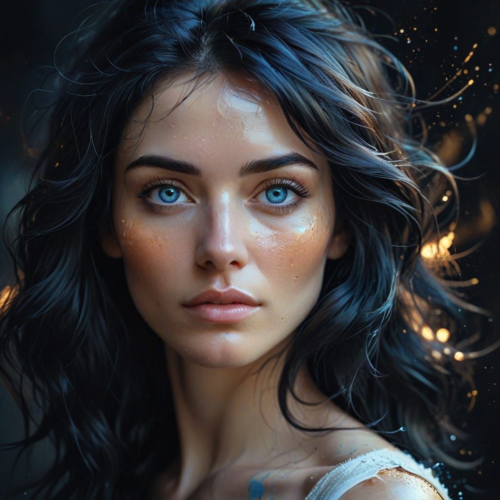 Watercolor Portrait of a Woman with Blue Eyes