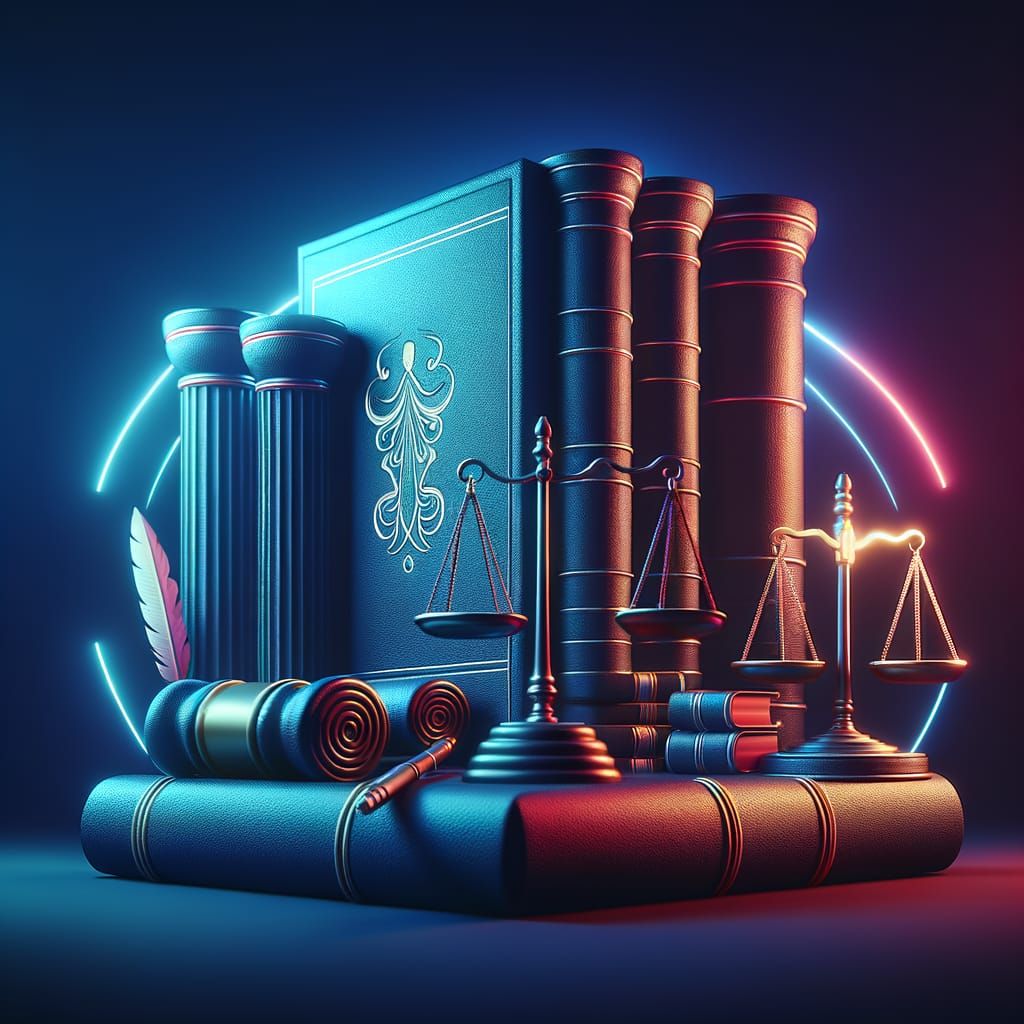 Modern Legal Illustration with Scales of Justice and Law Sym...
