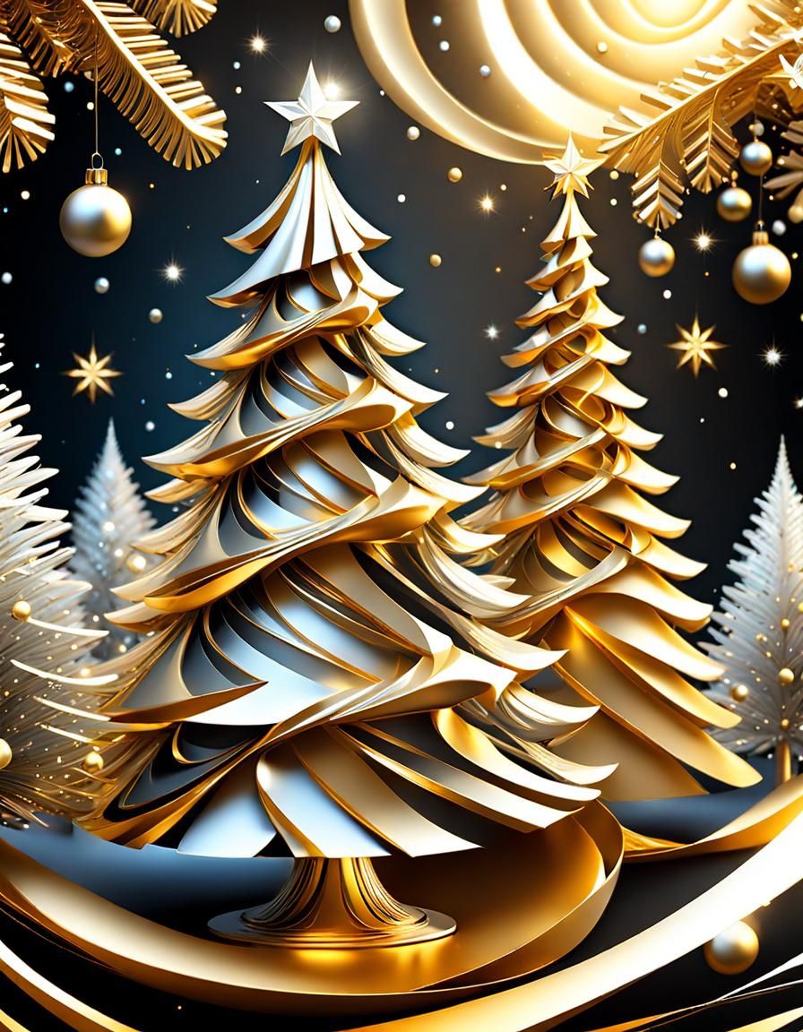 Ethereal Animated Christmas Trees with Filigree Design