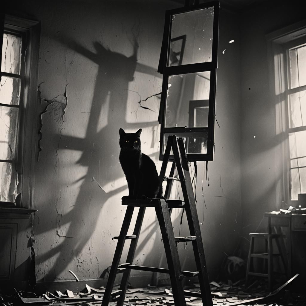 Film Noir Cat in Shattered Mirror Scene