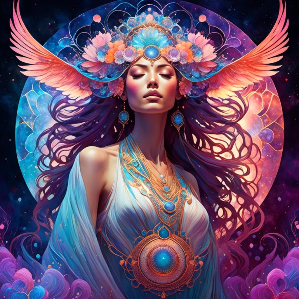Ethereal Psychedelic Portrait in Cosmic Bohemian Style