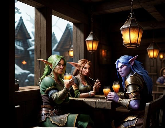 Goblin Tavern Scene in 3D Game Cinematic Style