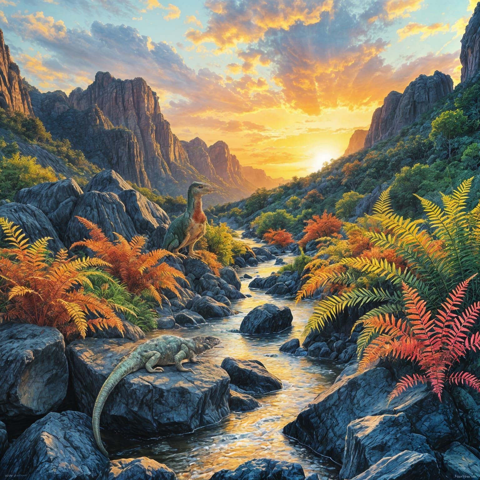 Jurassic Valley: A Gouache Style 3D Rendering