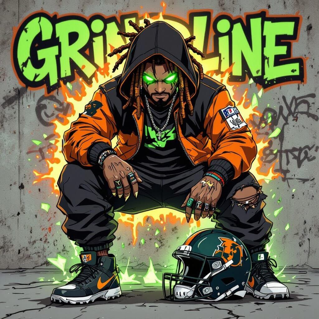 Gridiron Beast: Anime Superfan in Streetwear Style