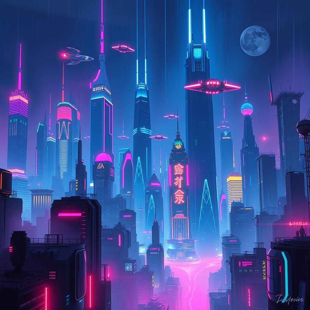 Cyberpunk Synthwave Cityscape at Night