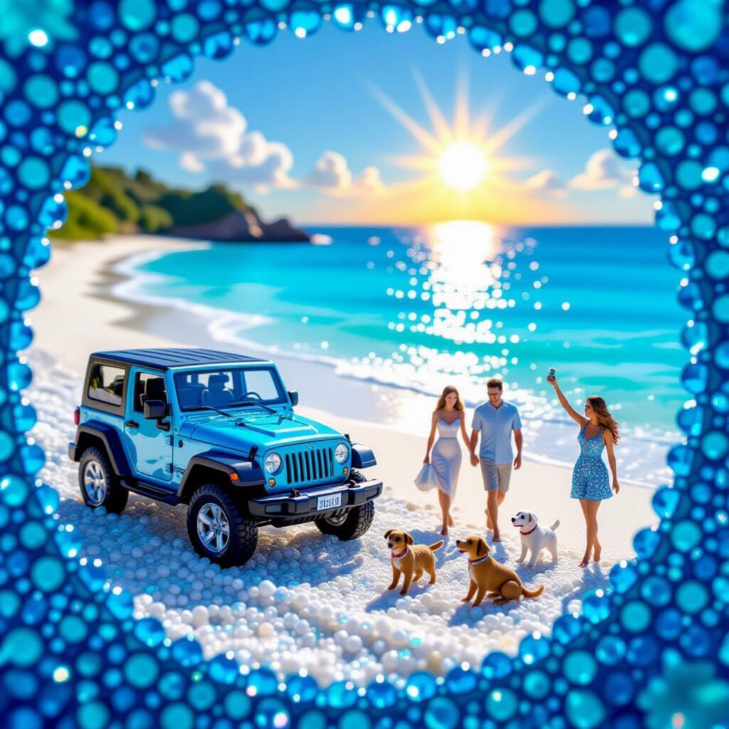 Glass Bead Beach Scene with Sunrise and Couple