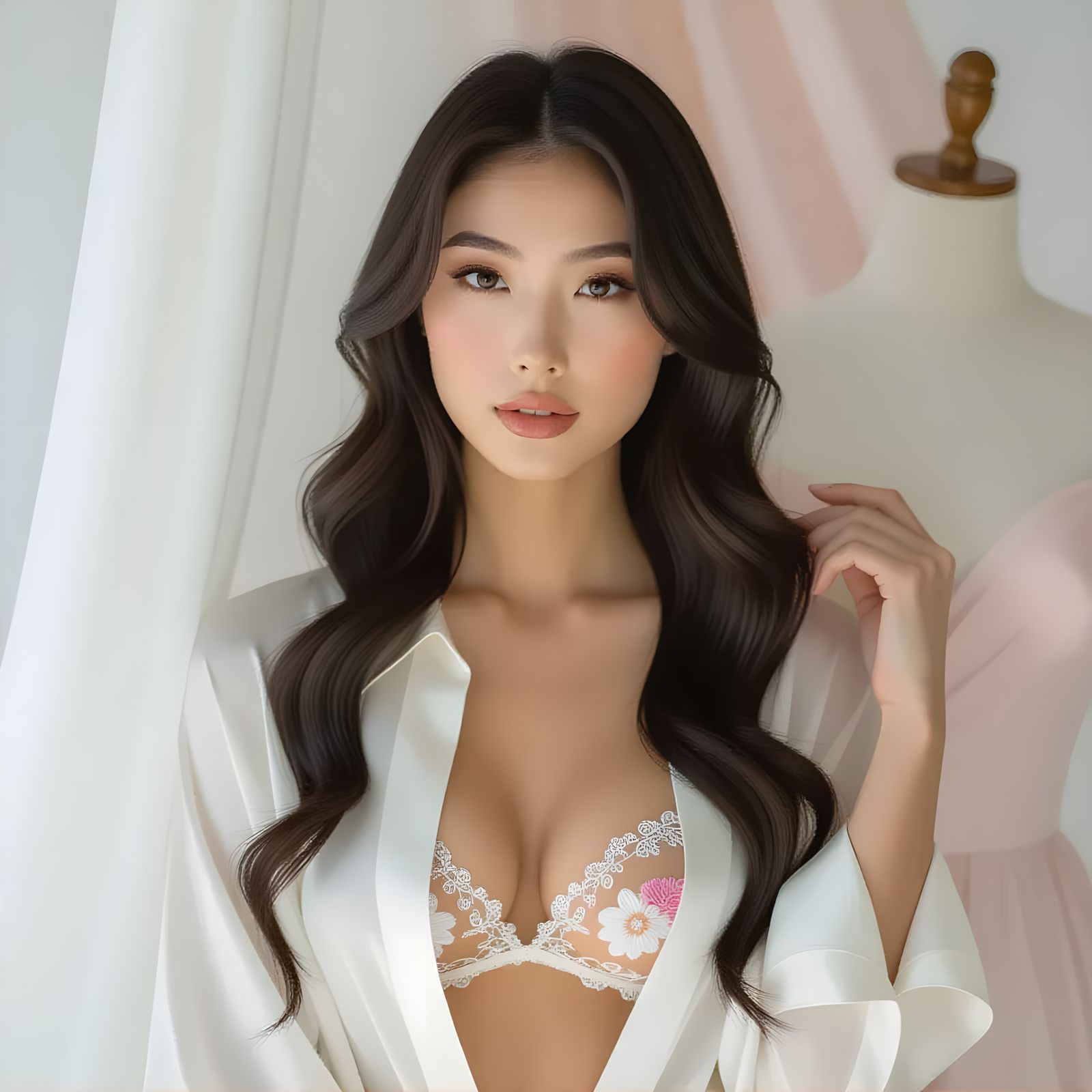Elegant East Asian Woman in High Fashion Studio