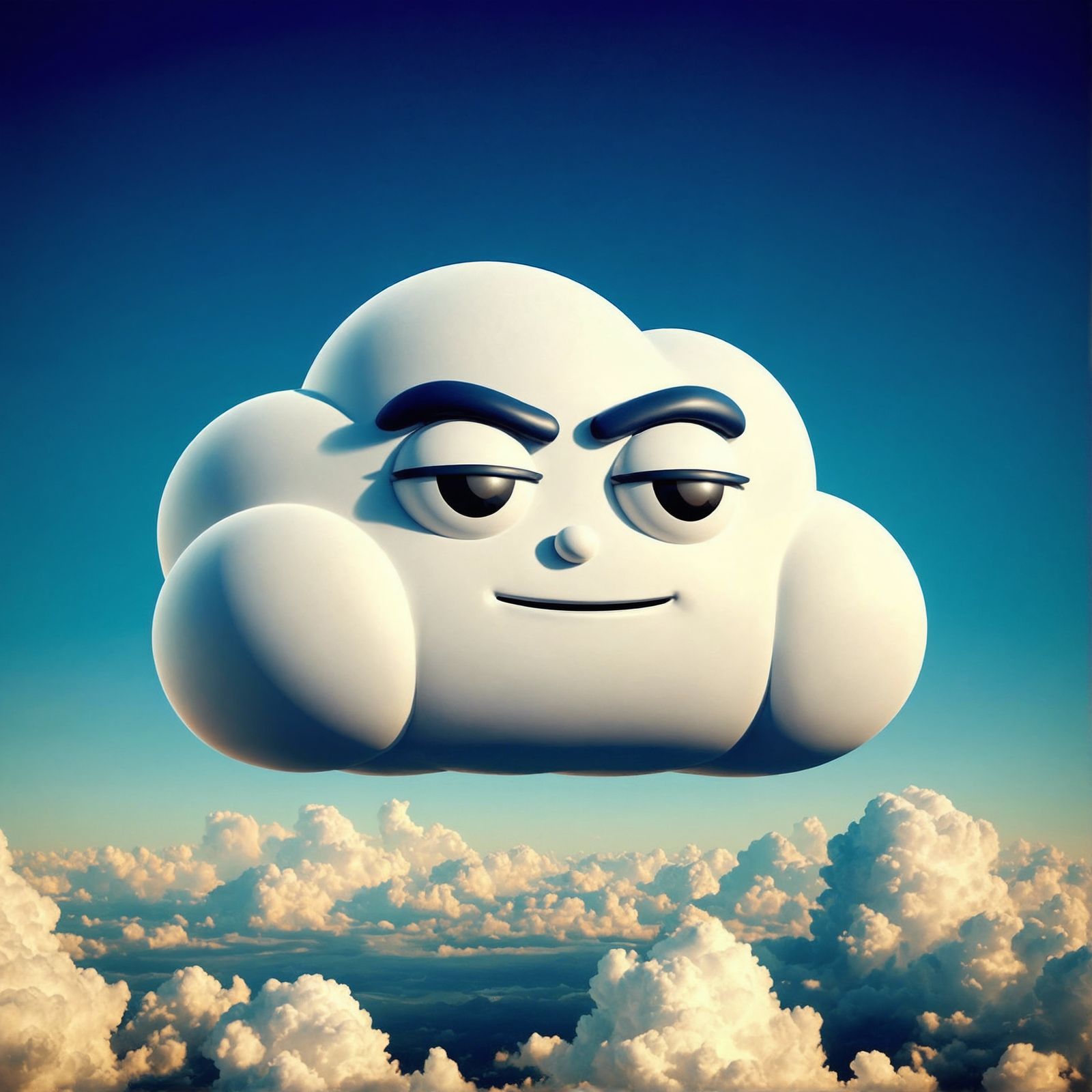 Arrogant Cartoon Cloud in Computer-Generated Style