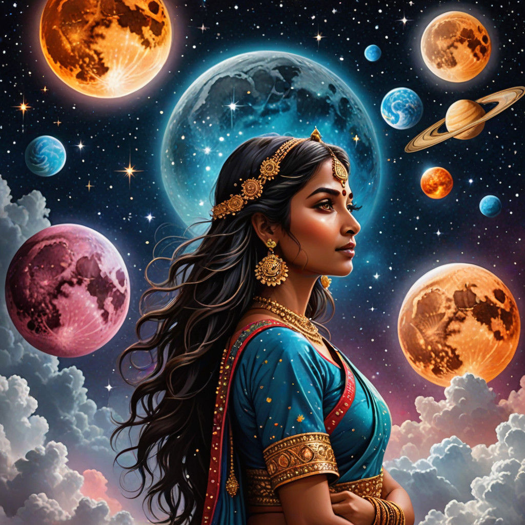 Moonlit Cosmic Dream in Vibrant Whimsy