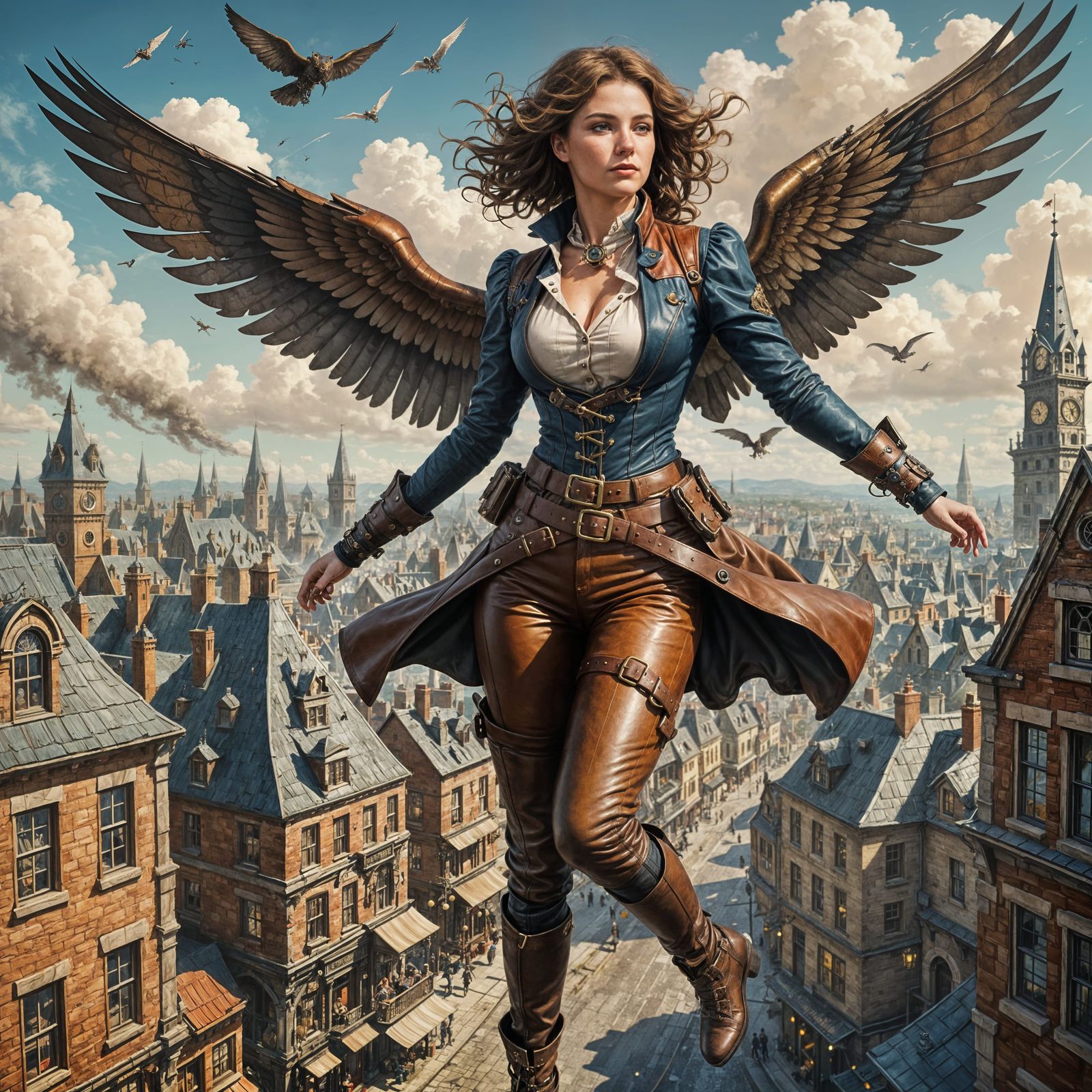 Steampunk Technician Flying Wingsuit Illustration