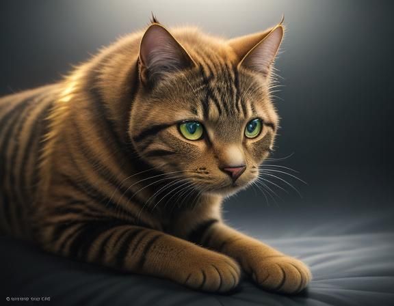 Fiery Cat Spirit in Photorealistic Chiaroscuro