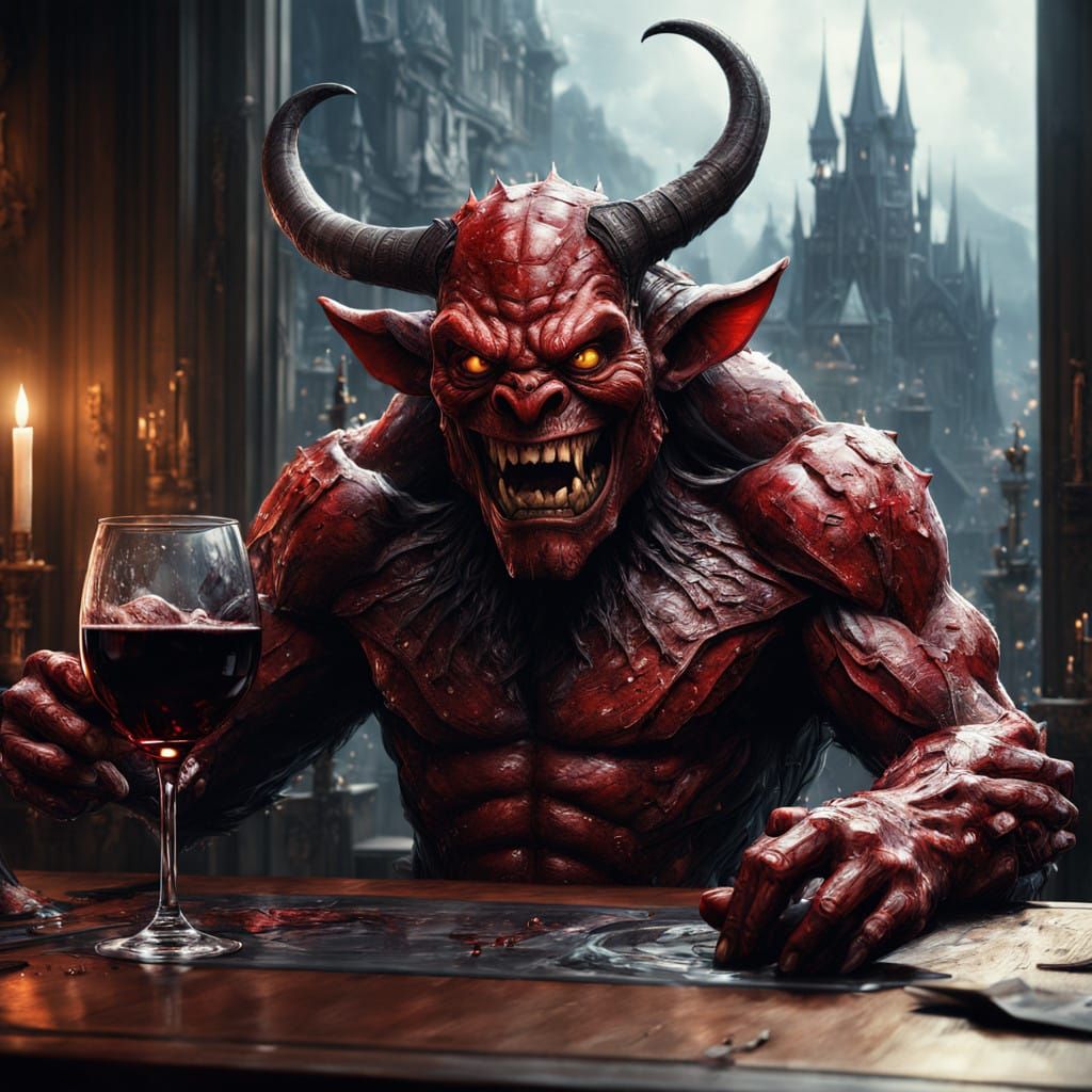 Red demon lounging in his room