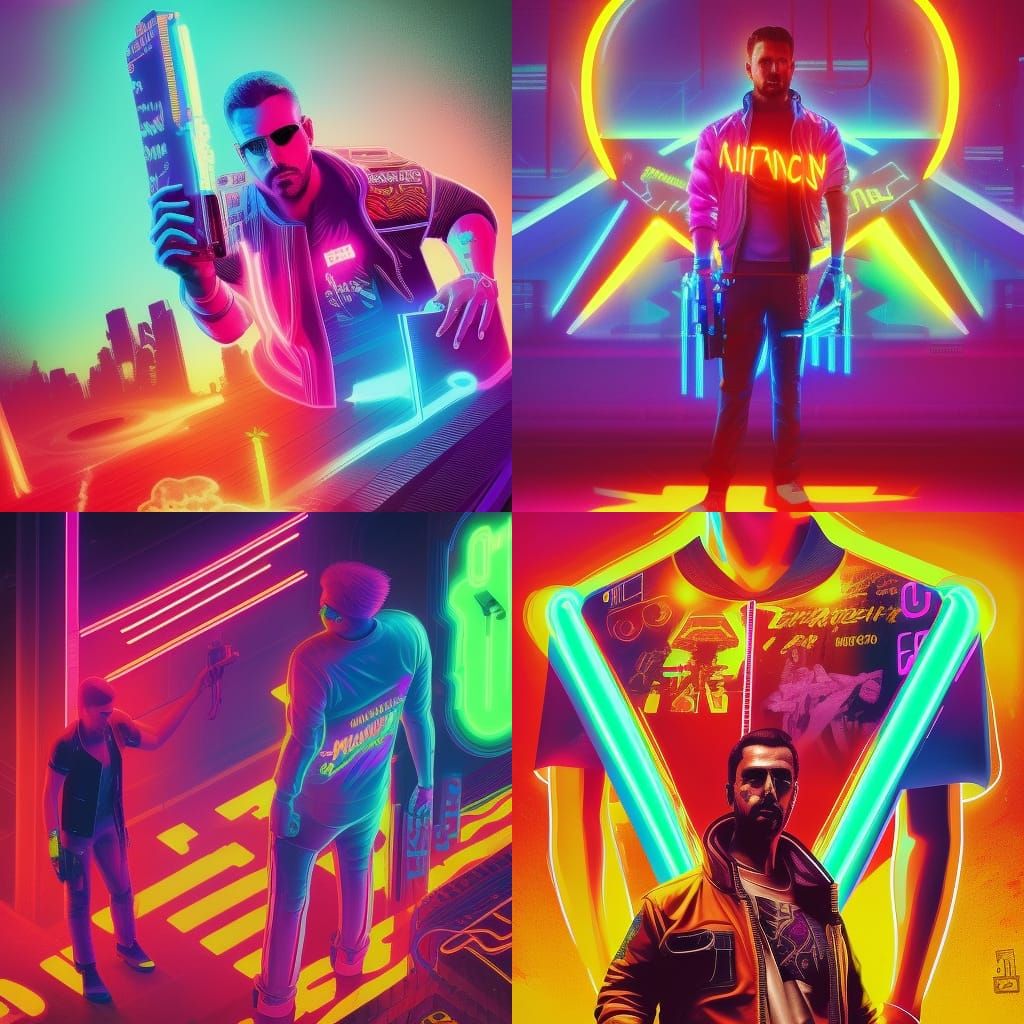 Neon Figures in Cyberpunk Synthwave Style